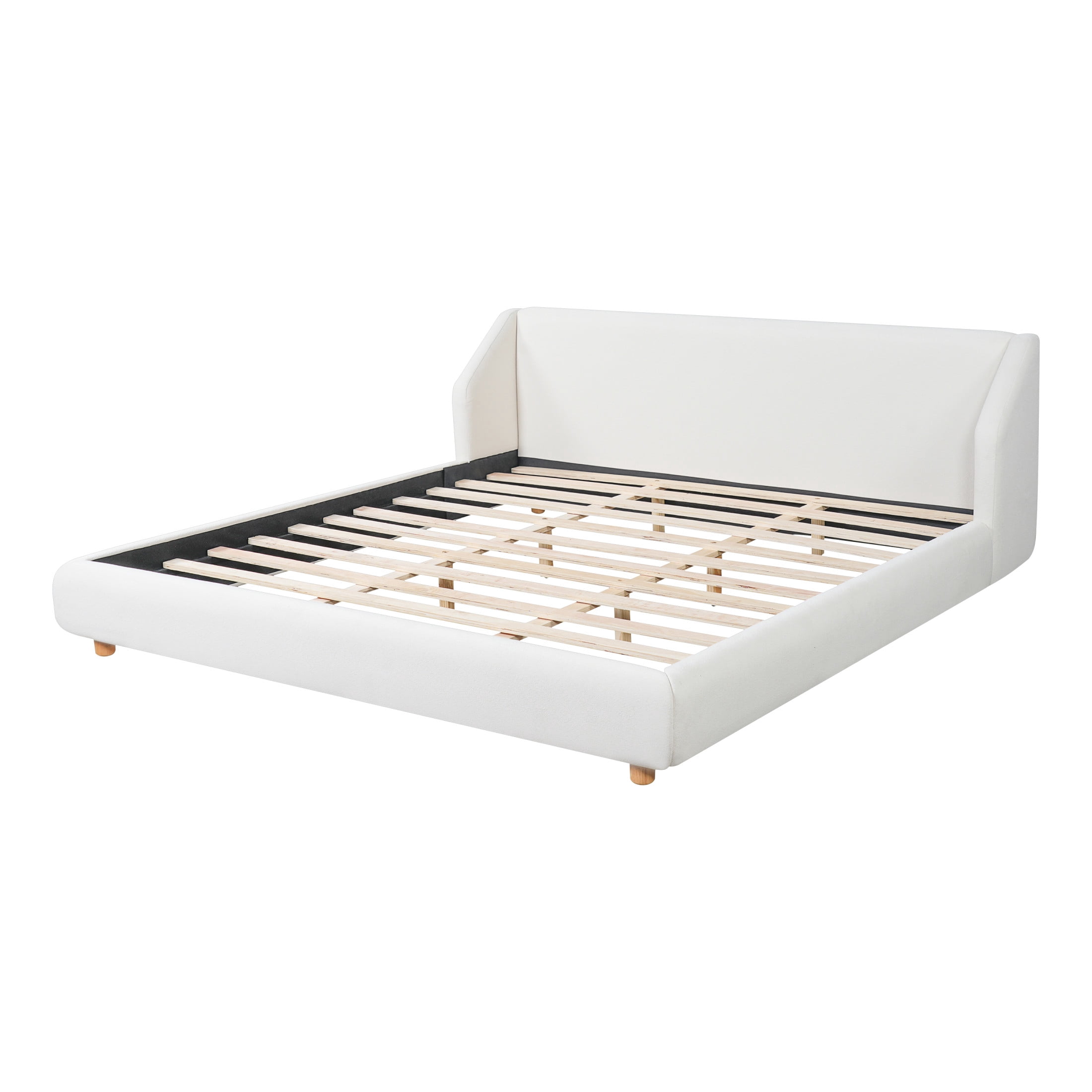 Christopher Knight Home Modern King Boucle Upholstered Platform Bed with Wingback Headboard, White
