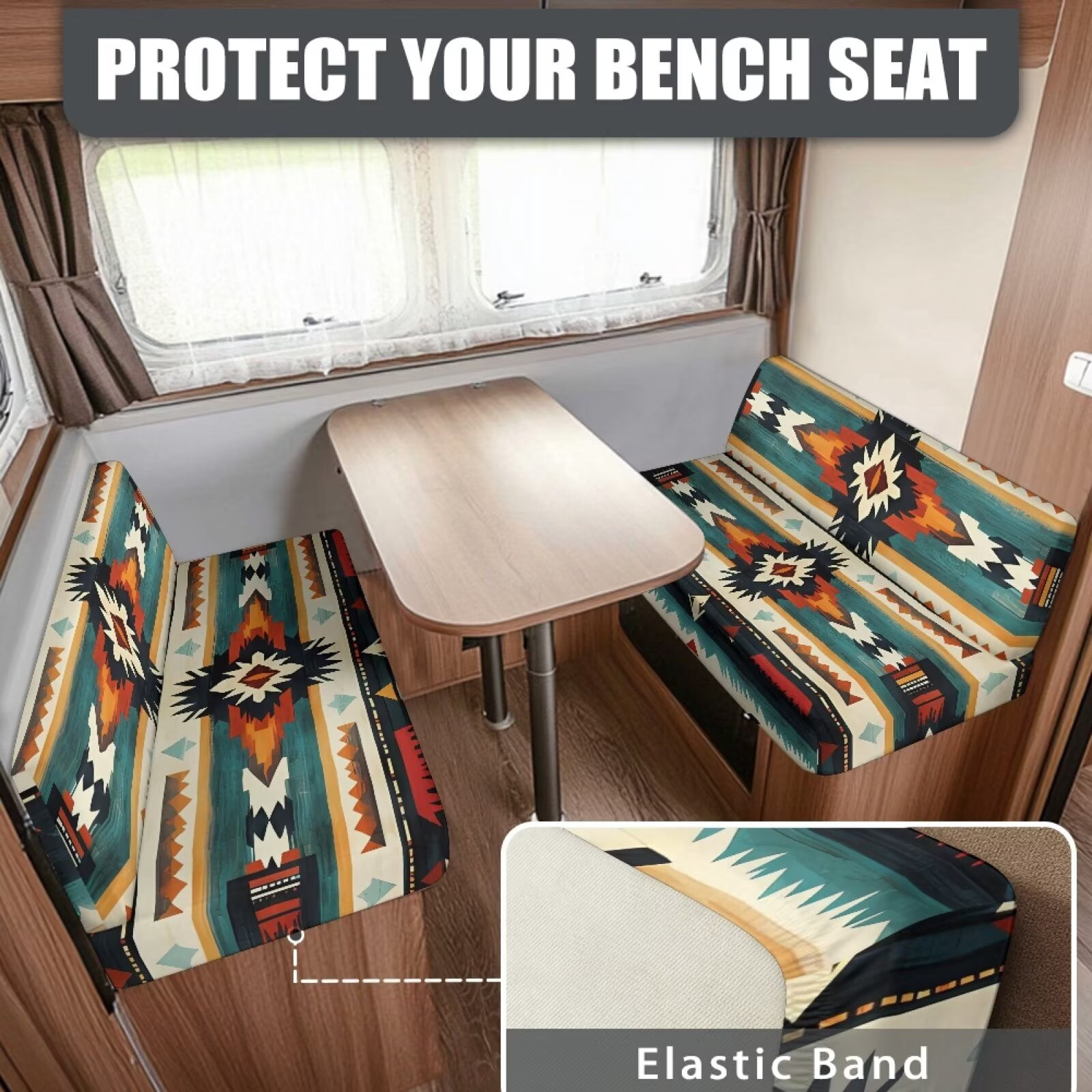 Pzuqiu RV Dinette Cushion Covers Aztec Print Camper Cushion Slipcovers Washable Comfortable Stretch Fabric for RV Camper Car Bench Seats