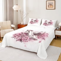 Castle Fairy Watercolor High Heels Queen Sheet Sets,Chic Floral Flower Rose Bed Set