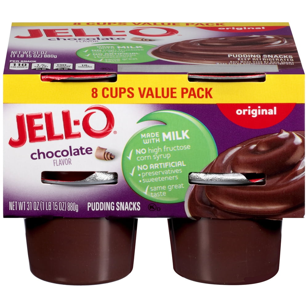 JellO Original Chocolate ReadytoEat Pudding Snacks Value Pack, 8 ct