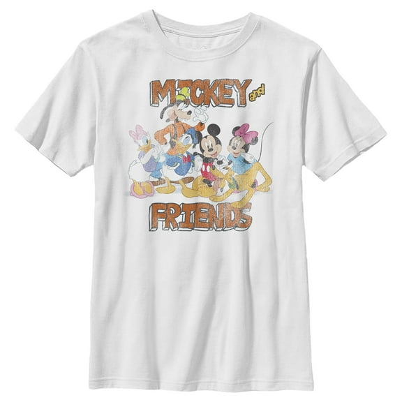 Boy's Mickey & Friends Distressed Group Graphic Tee White X Small