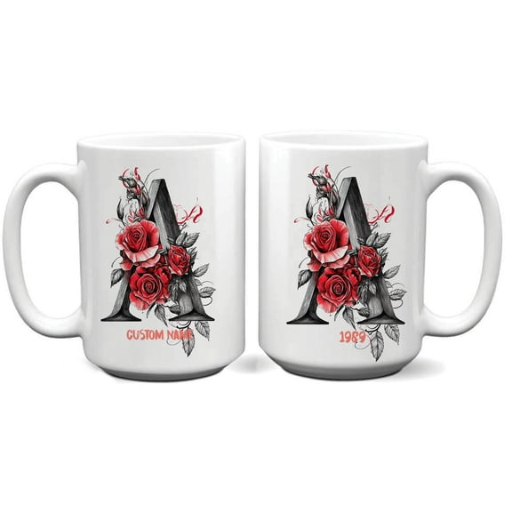 Personalized Coffee Mug with Initial 'A' for Women - Custom Monogram Cup 11oz 15oz for Morning Routine, Birthday, Mother's Day, Father's Day, Office, Kitchen