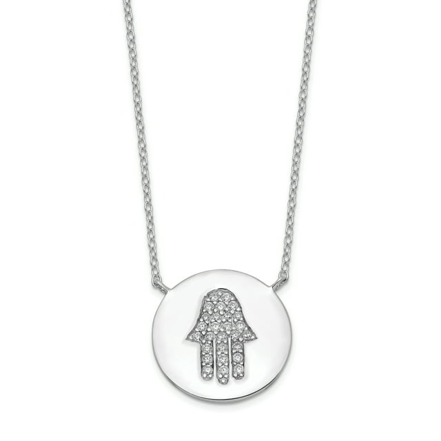 925 Sterling Silver Hamsa Hand Of Fatima Evil Eye Protection Cubic Zirconia Cz 2 Inch Chain Necklace Pendant Charm Religious