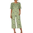 thumbnail image 4 of IROINNID Pajamas Sets for Women Printed Two Pieces Short Sleeve Sleep-shirt and Capri Pants with Pockets Loungewear Pajamas Sets,Olive Green, 4 of 8