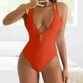 thumbnail image 2 of WREESH Women's Fashion V-Neck One Piece Swimsuit Tummy Control - Crisscross Backless Monokini High Cut Swimwear Summer Beachwear 2025 Orange, 2 of 5