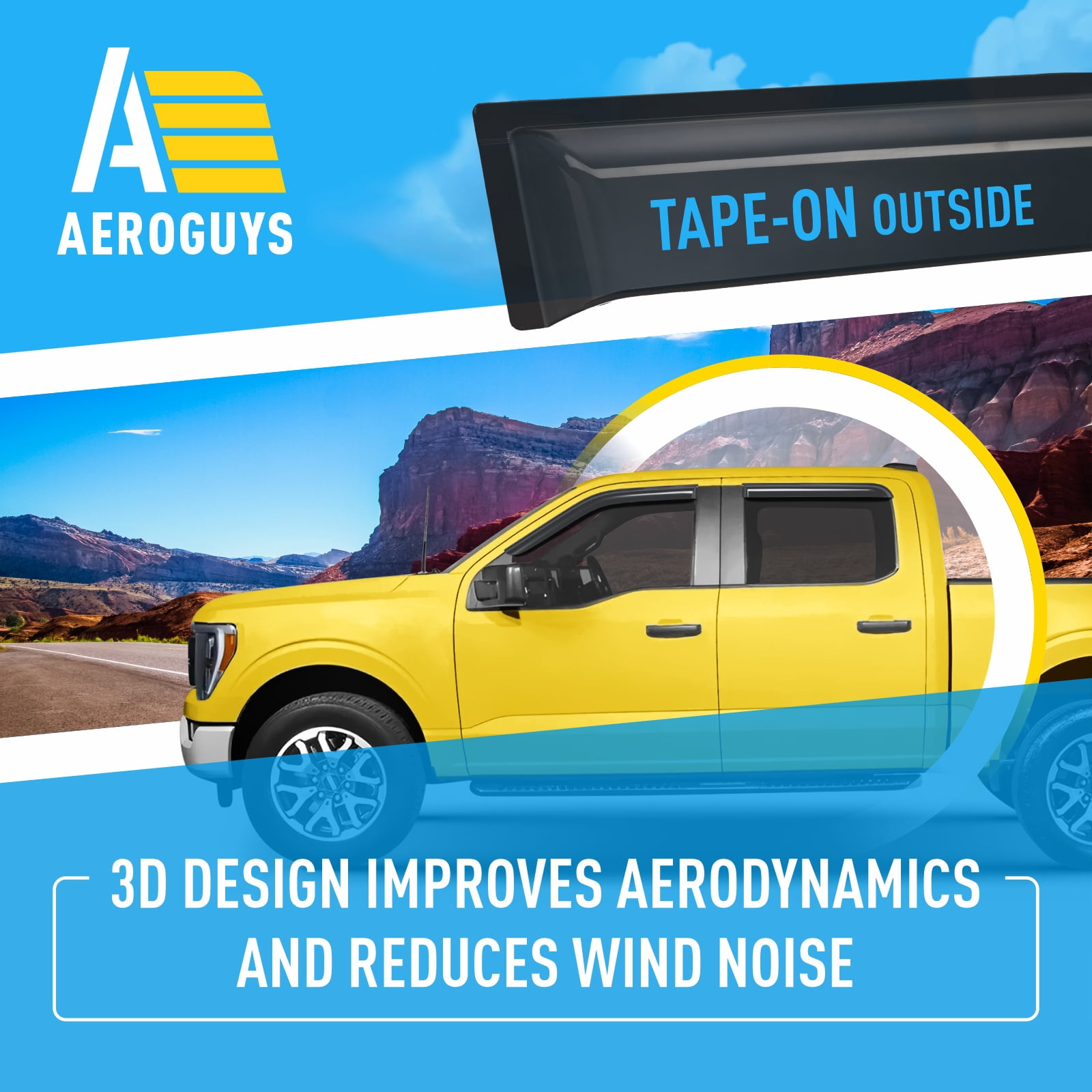AEROGUYS Tape-On Window Deflectors Extra Durable Window Rain Guards Fit for Ford F-150 2015-2026 SuperCrew, Sun Visors, Wind Deflectors,Vent Visors,Truck Accessories - 4pcs. AG0050