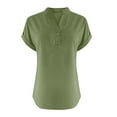 thumbnail image 5 of Moxiu Ladies Summer Tops Roll Up Short Sleeve Comfy Henley Shirts Tunic Tops for Women Plus Size Cotton Linen Shirt Button Up V Neck Lightweight Gauze Blouses 2025 Green,M, 5 of 5
