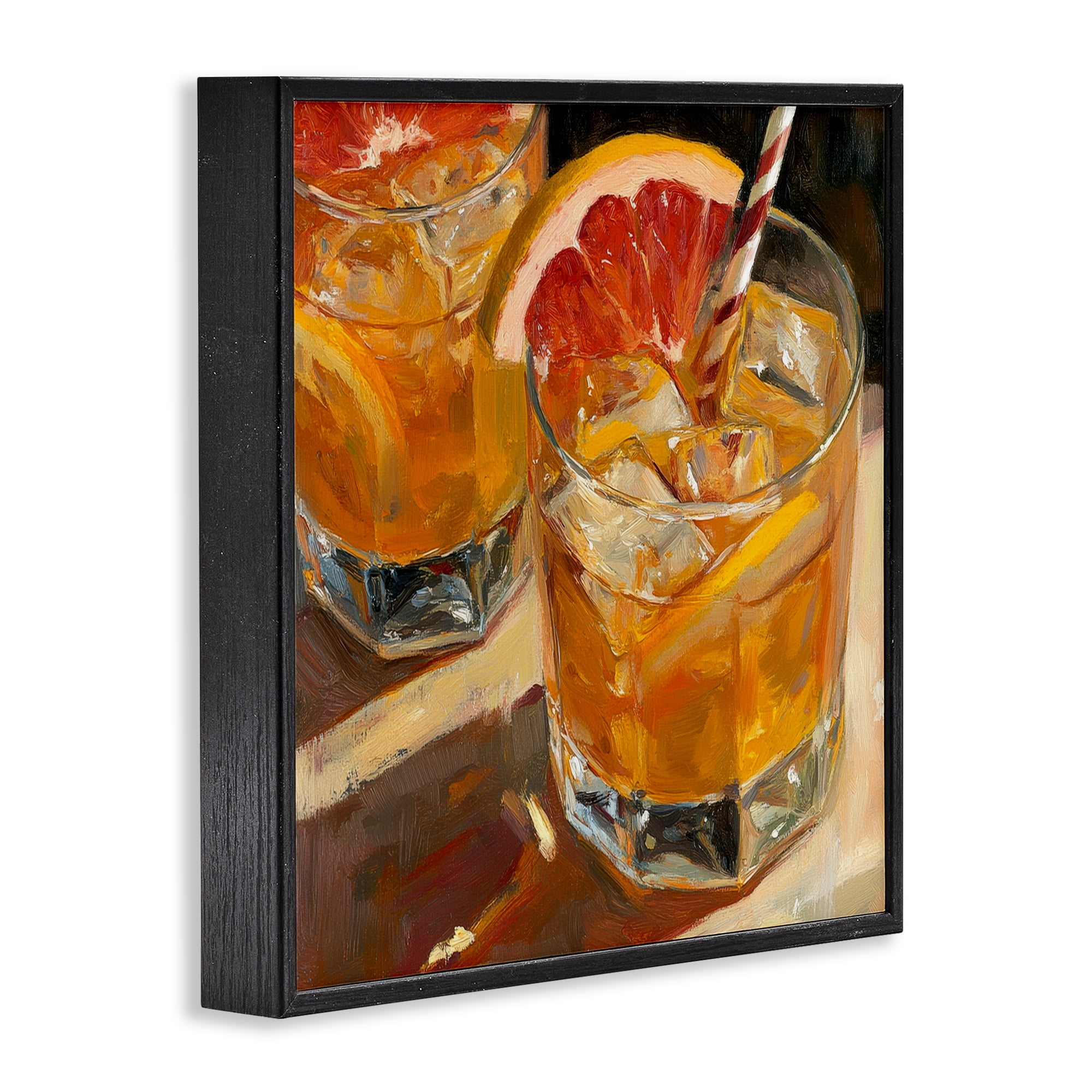 Stupell Industries Grapefruit Cocktail with Ice Cubes Black Framed Giclee Art, design by Petal Prints Design