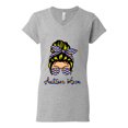 thumbnail image 3 of Autism Awareness Mom Life Messy Hair Bun | Cool Support Neon Print Bandana Mother's Day Women's Standard V-Neck Tee, Heather Grey, Large, 3 of 5