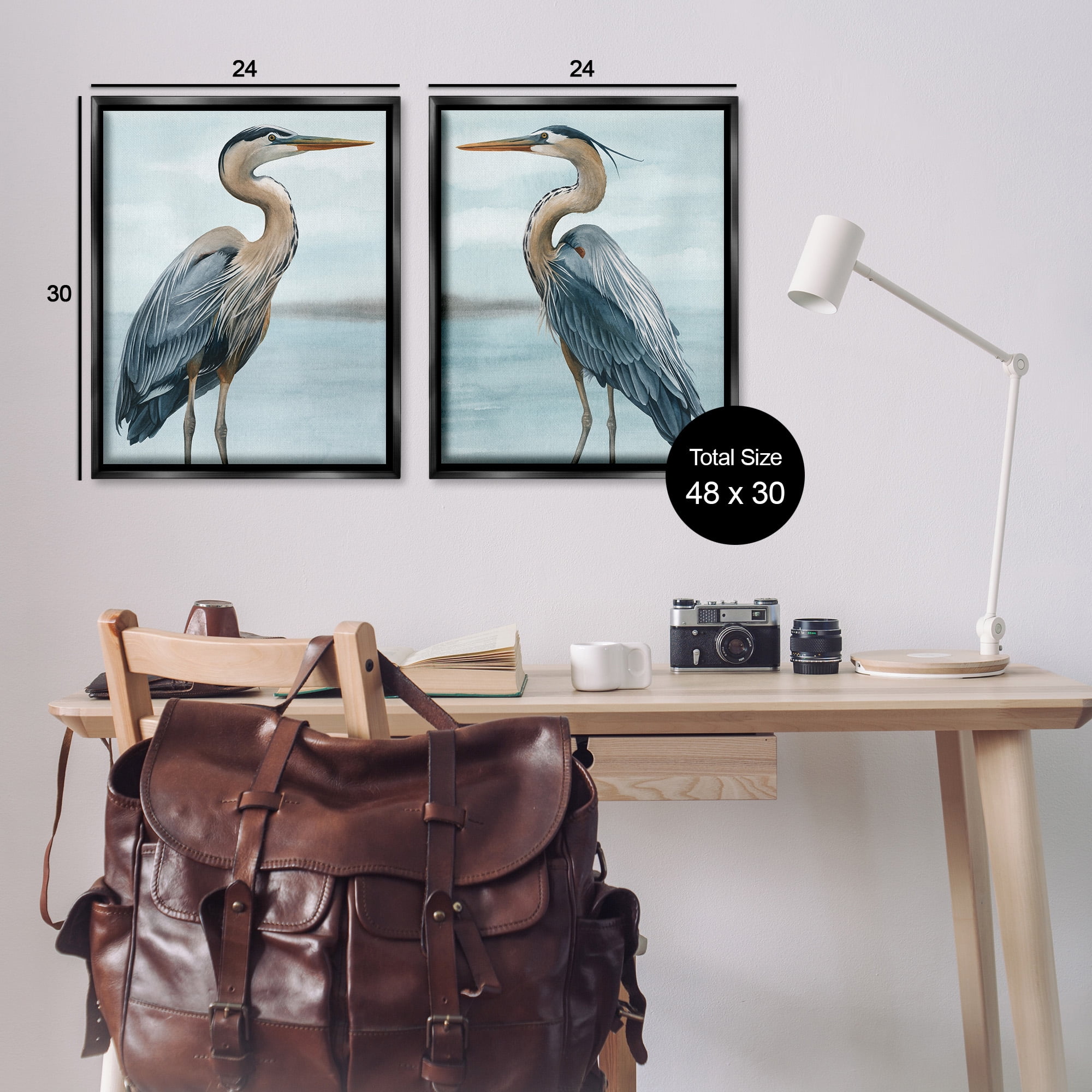 Stupell Industries Detailed Heron Bird Duo Animals & Insects Painting Black Floater Framed Canvas Art Print Wall Art, 25 x 31, Set of 2