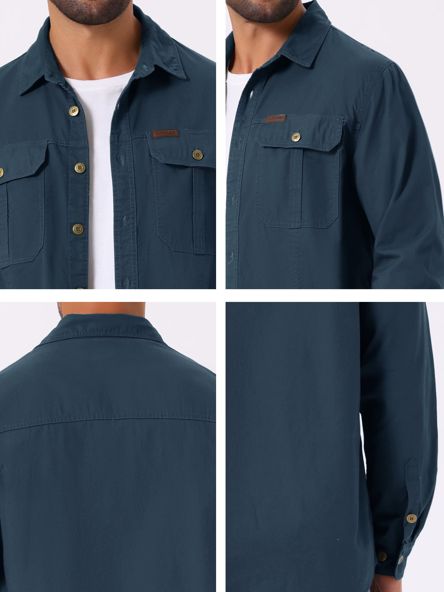 DARING DIVA Men's Casual Workwear Long Sleeve Button Down Hiking Shirts L Dark Blue
