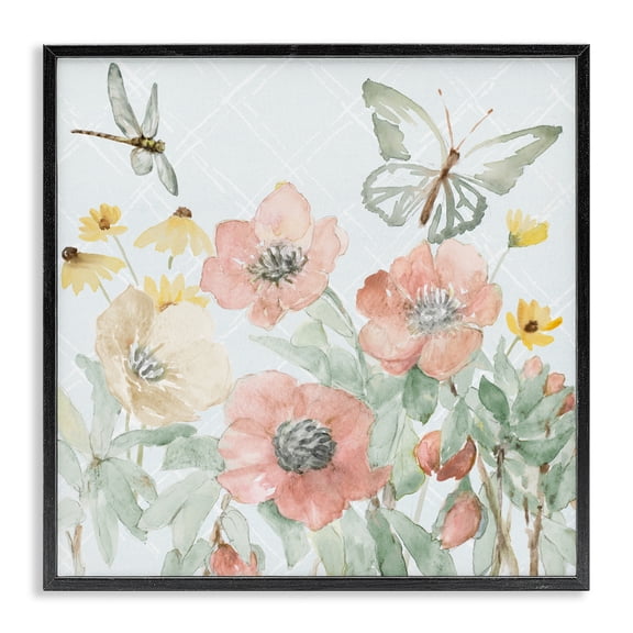 Stupell Industries Shabby Chic Garden Joy Butterflies Black Framed Giclee Art, 12 x 12, by Lanie Loreth