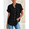 thumbnail image 3 of FreshPretty Womens Button Down Shirts Ruffle Short Sleeve Loose Summer Tops Dressy Casual V Neck Business Work Blouses, 3 of 9