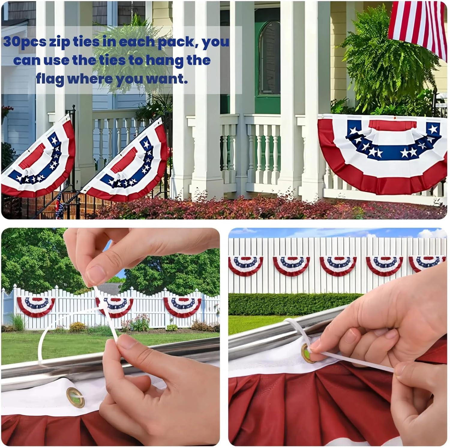 1.5X3 Ft Bunting Flags, Large Patriotic USA Pleated Fan Flags, 4th of July Decorations Bunting Banner Half Fan Flag for Independence Day Memorial Day Outdoor Home Door Yard Decor (Set of 6)