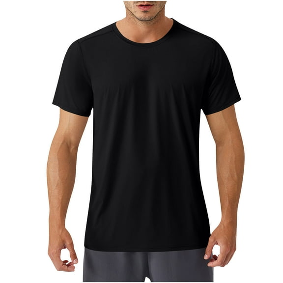 Fashion YLSDY Men's Short Sleeve UPF 50  T-Shirt Quick Dry Rash Guard Athletic Running Swim Top Tee Performance Water Shirts Black S