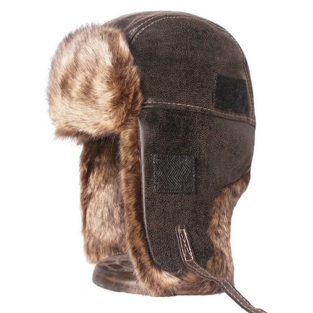 Opolski Earflap Hat Fuzzy Faux Fur Lining Adjustable Buckle