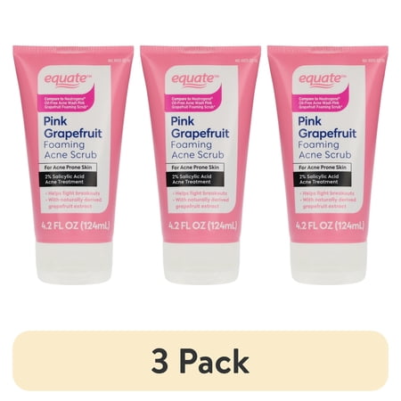 (3 pack) Equate Pink Grapefruit Foaming Acne Scrub, 4.2 fl oz
