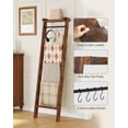thumbnail image 3 of Blanket Ladder Shelf for Living Room, Decorative Quilt Rack with Storage Shelf, 6-Tier Farmhouse Ladder Holder Organizer with 4 Removable Hooks for Bedroom, Rustic Brown and Black, 3 of 7