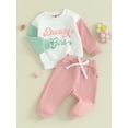 thumbnail image 3 of Bagilaanoe 2PCS Toddler Baby Girl Long Pants Set Contrast Color Long Sleeve Sweatshirt Tops + Sweatpants 6M 12M 18M 24M 3T Kids Casual Sweatsuits, 3 of 9