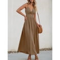 thumbnail image 2 of Vestido largo CUPSHE para mujer, sin mangas, cuello en V, cuello en V, corte de verano, tirantes finos, formales, vacaciones, color café, L, 2 of 7