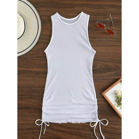 Sunizaiyi Swimsuit Cover Up Summer Savings Clearance! Women s Solid Color Beach Sexy Cover Up Bikini Mesh Sun Swimsuit Cover Up  White M