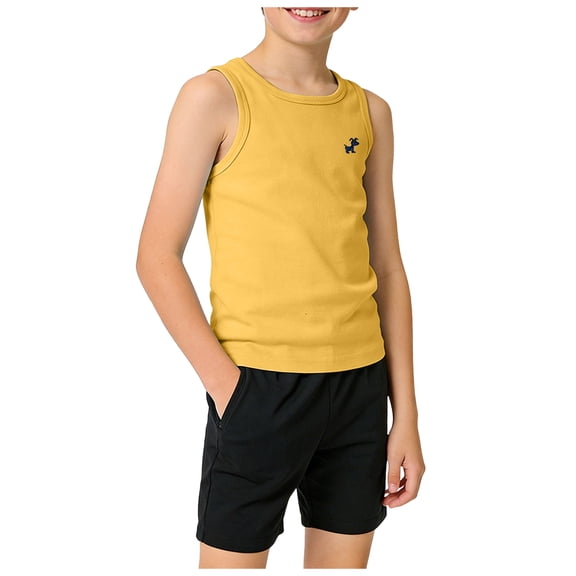 Tigivemen Boys T Shirts Sleeveless Sports Tank Tops for Toddler Boy Casual Summer Clothes Cartoon Printed Tanks Yellow Size 5-6 Years