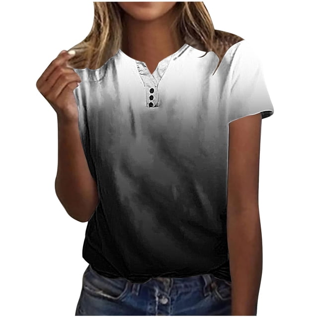 Pompotops Chemises Mode Décontractée pour Femmes Manches Courtes Tee-Shirt Ample Col en V Blouse Liquidation