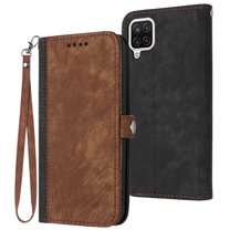 Allytech for Samsung Galaxy A12 Phone Case Cover, Premium PU Leather Kickstand Wrist Strap Card Holder Slots TPU Interior Folio Flip Magnetic Wallet Protective Case for Samsung A12 6.5", Brown