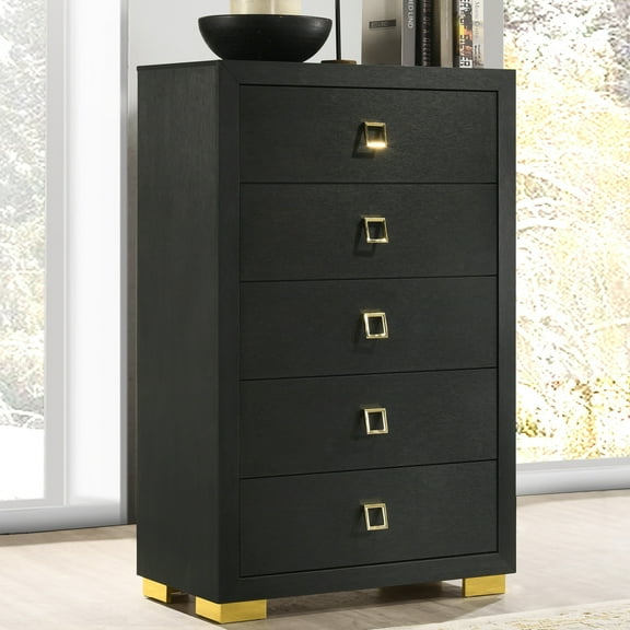 Furniture of America Winit Adult Modern 5-Drawer Wood Bedroom Vertical Dresser, Black