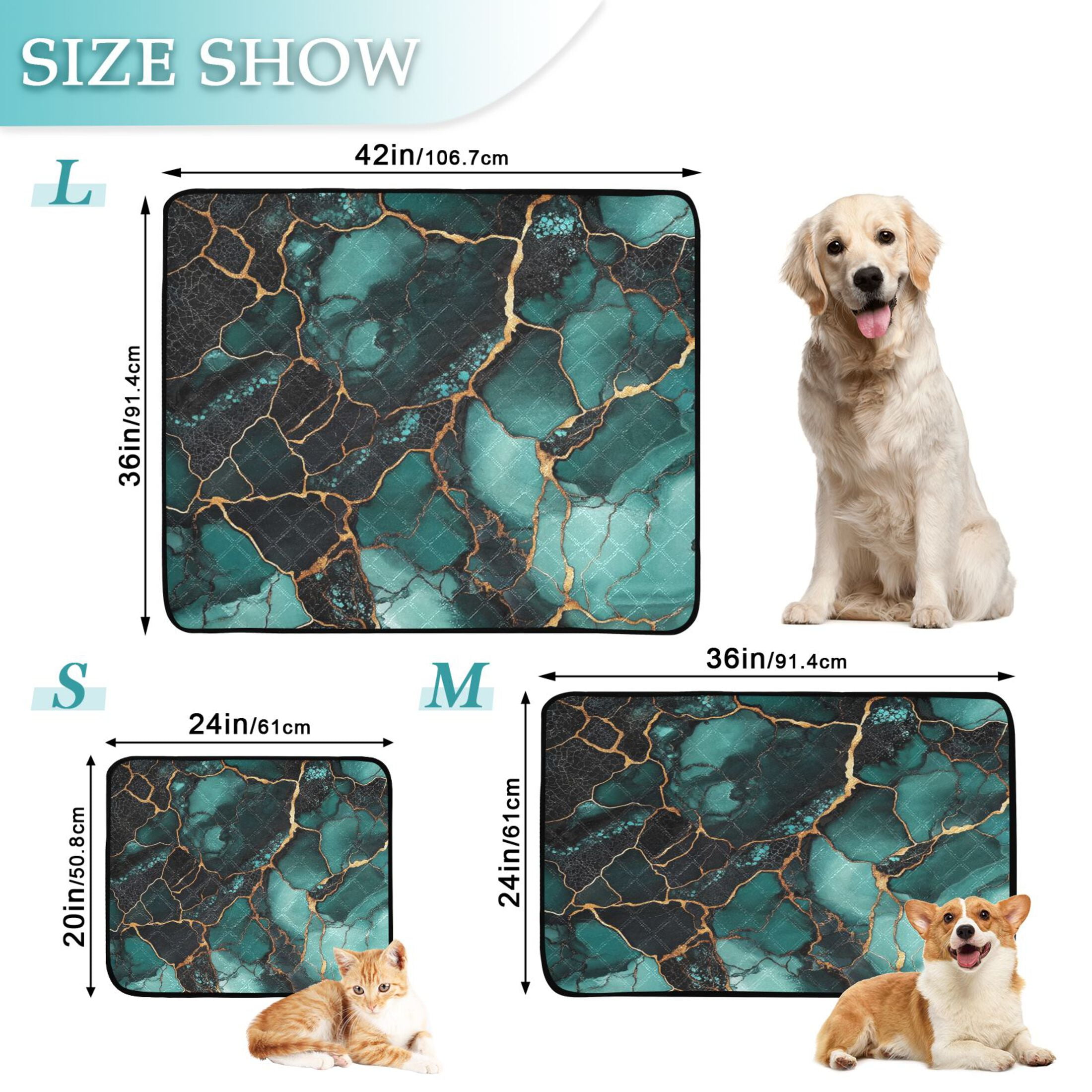 Qxltty Dark Green Gild Marbles Cat litter Pads Pet Set of 2 Diaper Mats Center Anti-leakage Layer Absorbent Soft and Comfortable