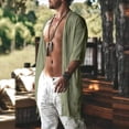 thumbnail image 2 of Men's Summer Beach Kimono Shirt Short Half Sleeve Chiffon Open Front Shirt Solid Color Lightweight Sun Protection Casual Long Cardigan Size 3XL Green, 2 of 5