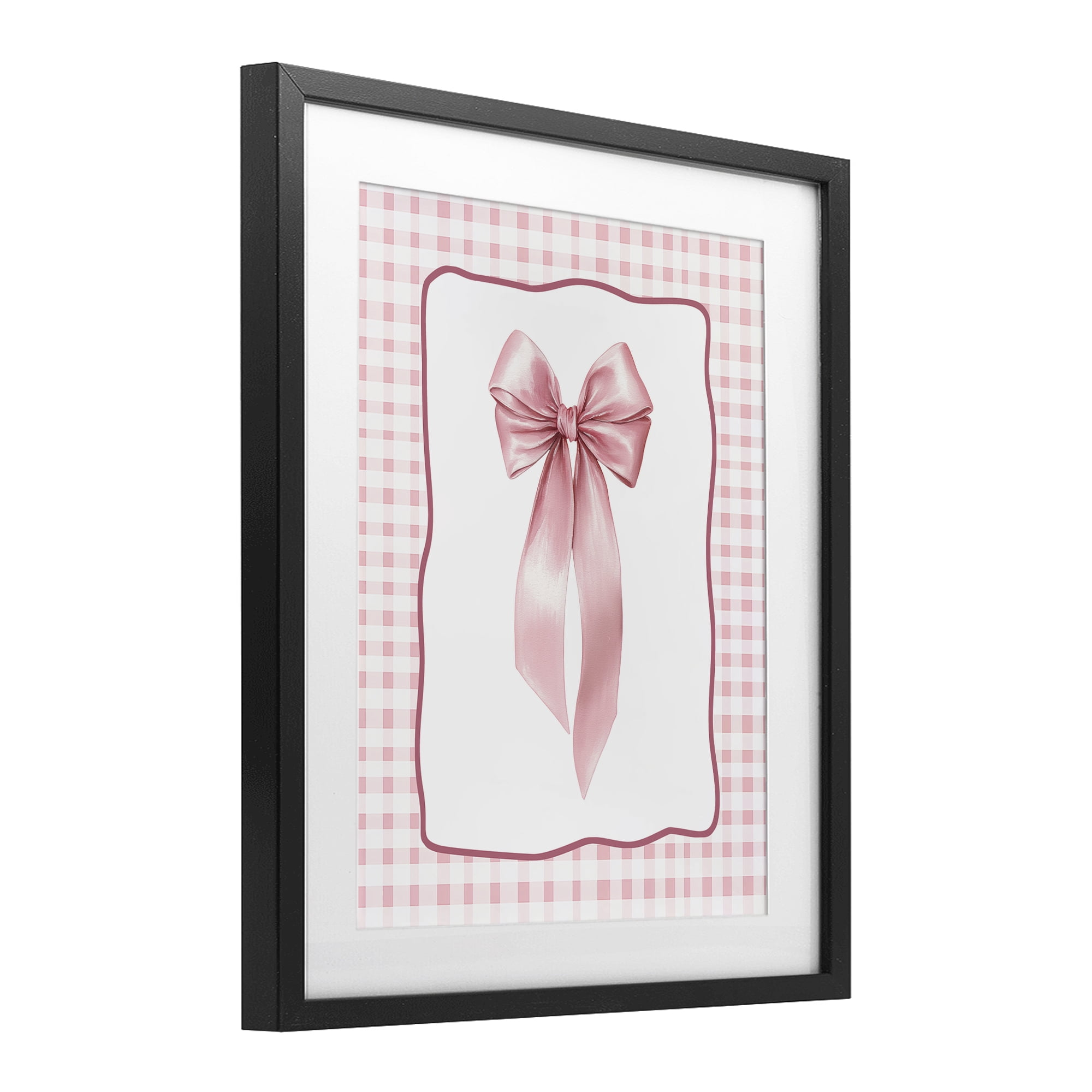 Stupell Industries Pink Gingham Ribbon Black Framed Print Under Glass, design by Christine Simpson Art