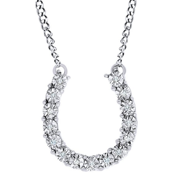 AFFY White Natural Diamond Horse Shoe Pendant Necklace in 14K White Gold Over Sterling Silver (0.05 Ct)