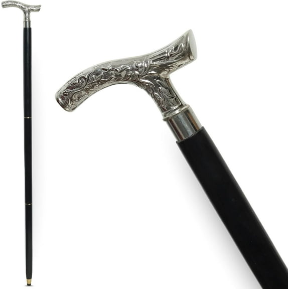 NAUTICALMARTUS BY Antique Walking Cane for Men & Women | Silver Vintage T-Handle Cane | Elegant Wooden Walking Cane for Seniors, Cosplay, Fashion & Gift | Foldable Collectible Walking Stick