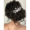 thumbnail image 4 of White Flower Bride Wedding Hair Comb Silver Crystal Bridal Hair Side Comb Accessories Leaf Hair Piece for Women and Girls, 4 of 4