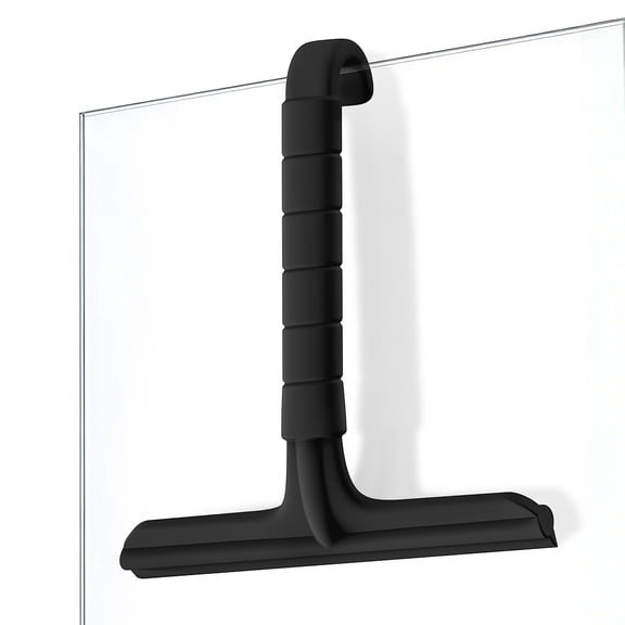 Roylvan Shower Squeegee for Glass Doors, All-in-One Silicone Shower Squeegee with Easy-Hanging Built-in Hook, Household Window Mirror Cleaner for Bathroom, Glass, Kitchen, Tile Wall, Car, Black