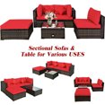 thumbnail image 5 of YYAo Garden Conversation Table Set, Conversation Loveseat Chairs Set,5 Pcs Outdoor Patio Rattan Furniture Set Sectional Conversation with Navy Cushions-Red, 5 of 7