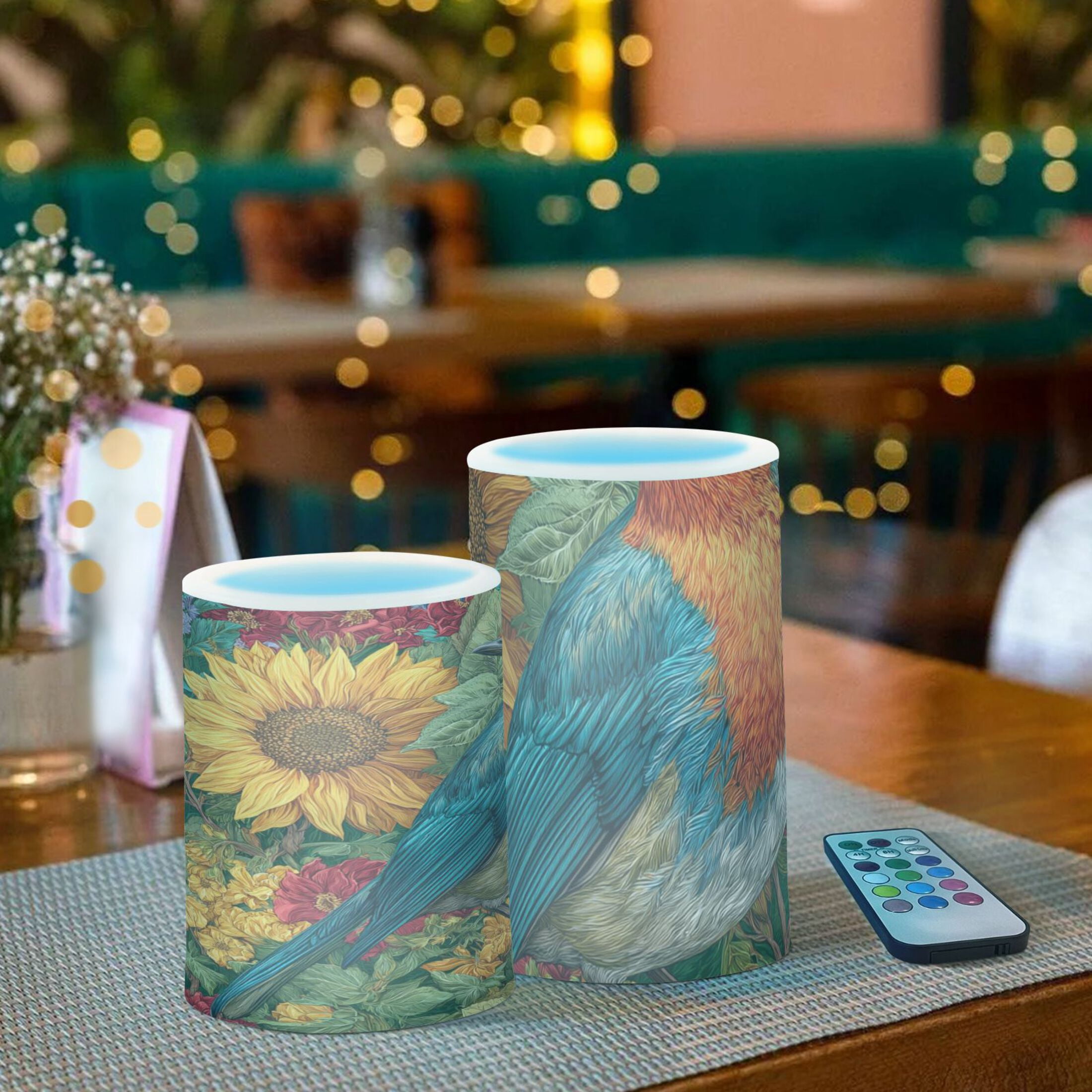 Robin Flickering Flameless Candles Battery Operated with Remote Timer LED Pillar Candles Set of 2