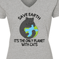 thumbnail image 4 of Inktastic Save Earth It's the Only Planet with Cats with Black Cat Women's V-Neck T-Shirt, 4 of 5