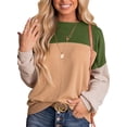 thumbnail image 1 of Womens Fashion 2023 Color Block Long Sleeve Crewneck Knitted Pullover Shirts Tops, 1 of 6
