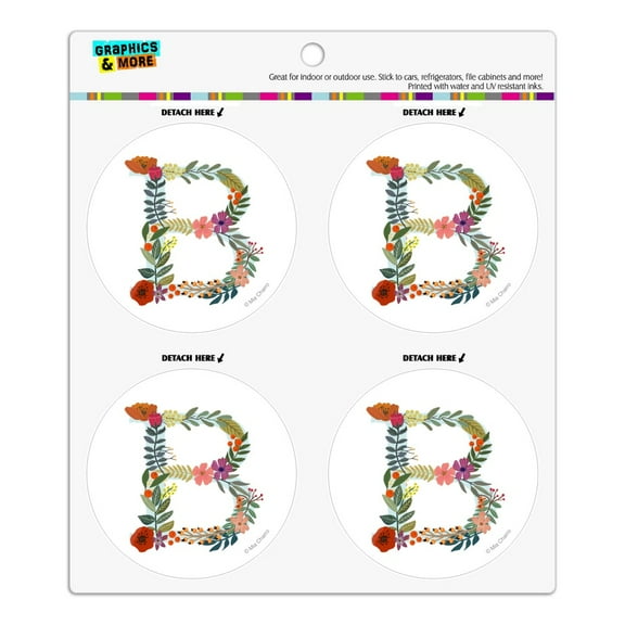 Letter B Floral Monogram Initial Refrigerator Fridge Locker Vinyl Circle Magnet Set