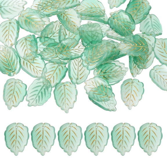 Uxcell Glass Leaf Beads, 50Pcs Cute Crystal Lamp Work Leaf Charms, Translucent Czech Spacer Beads for DIY Jewelry Making Bracelets Necklace Wind Chimes Suncatchers, Green/Golden