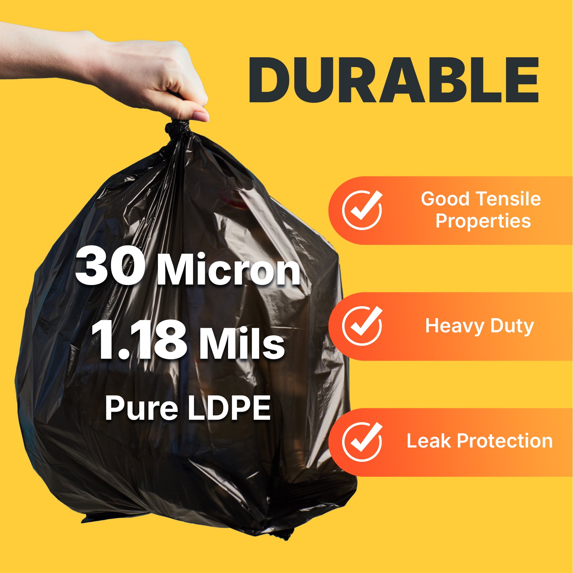 Bagtron 55-60 Gallon Trash Bags, 30 Micron, 36" x 58" Large, Black, 100 Count