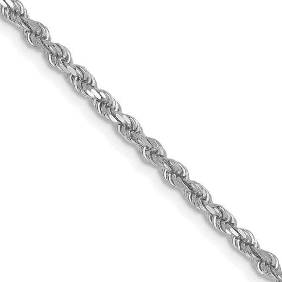 Diamond2Deal 10K White Gold 2.25 mm Diamond-cut Rope Chain Necklace for Women 18"