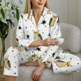 thumbnail image 6 of Pajama Sets for Women 2 Pcs, Star Owl Print White Button Down Long Sleeve Sleepwear Lounge PJ Sets, 6 of 6