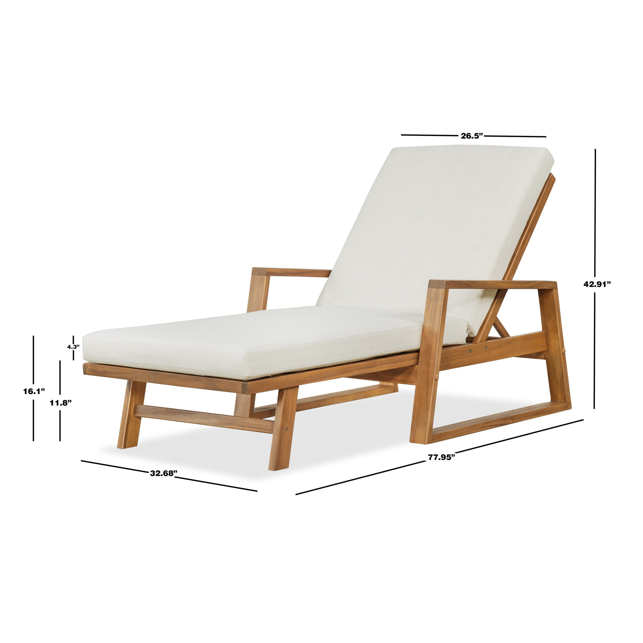 Christopher Knight Home Acacia Wood Outdoor Chaise Lounge with Adjustable Backrest and Cushion, Teak+Beige