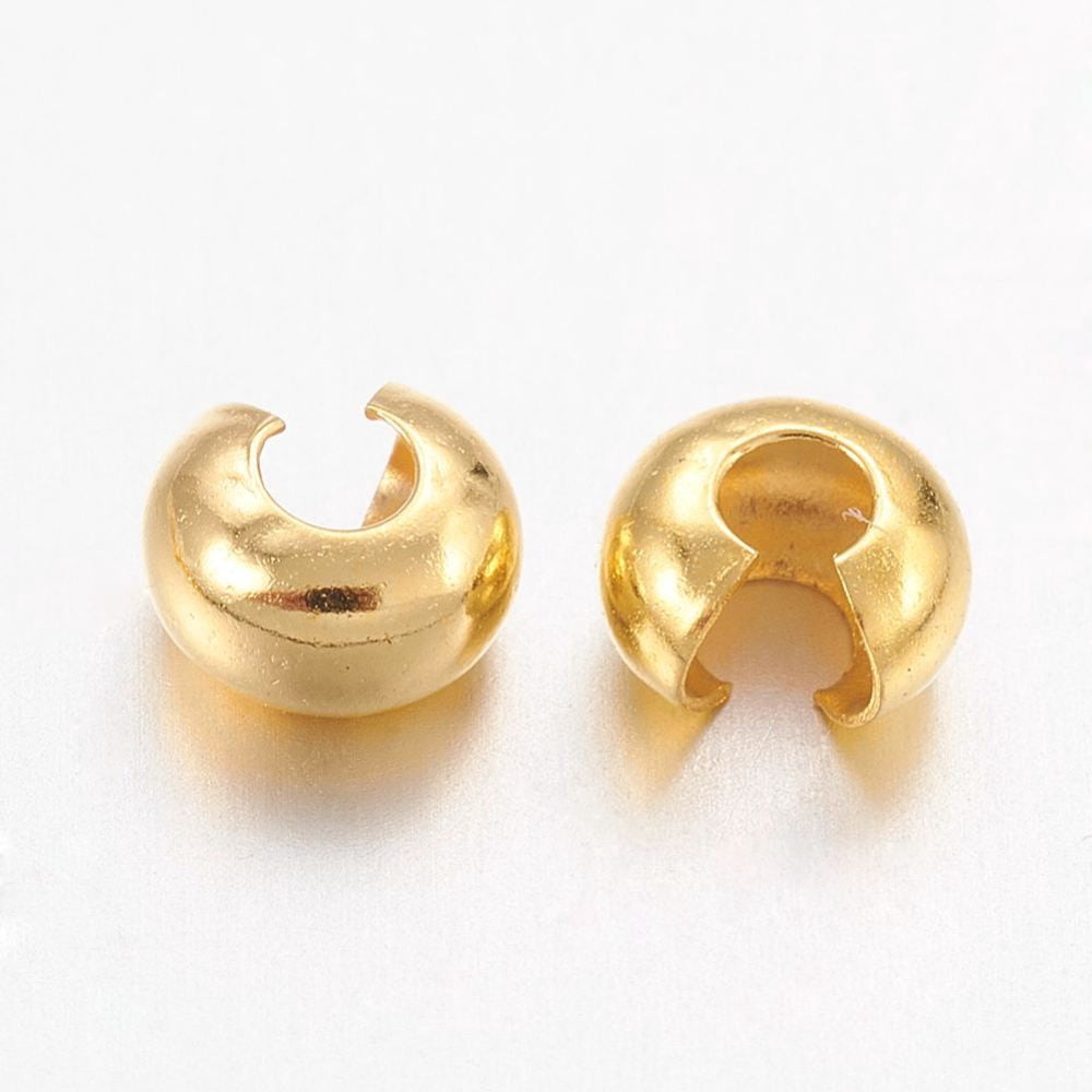 Brass Crimp Beads Covers Nickel Free Golden Color Size: 5mm In Diameter Hole: 1.5~1.8mm diy