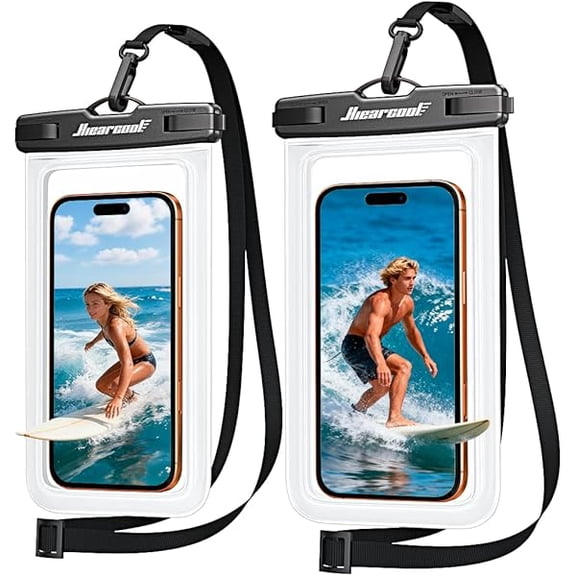 ZLCB Waterproof Phone Pouch, Waterproof Phone Case with Crossbody Lanyard Compatible for iPhone 17 16 15 14 13 Pro Max Up to 8.3", Cellphone Dry Bag Travel Essentials for Beach -Clear-2Pack