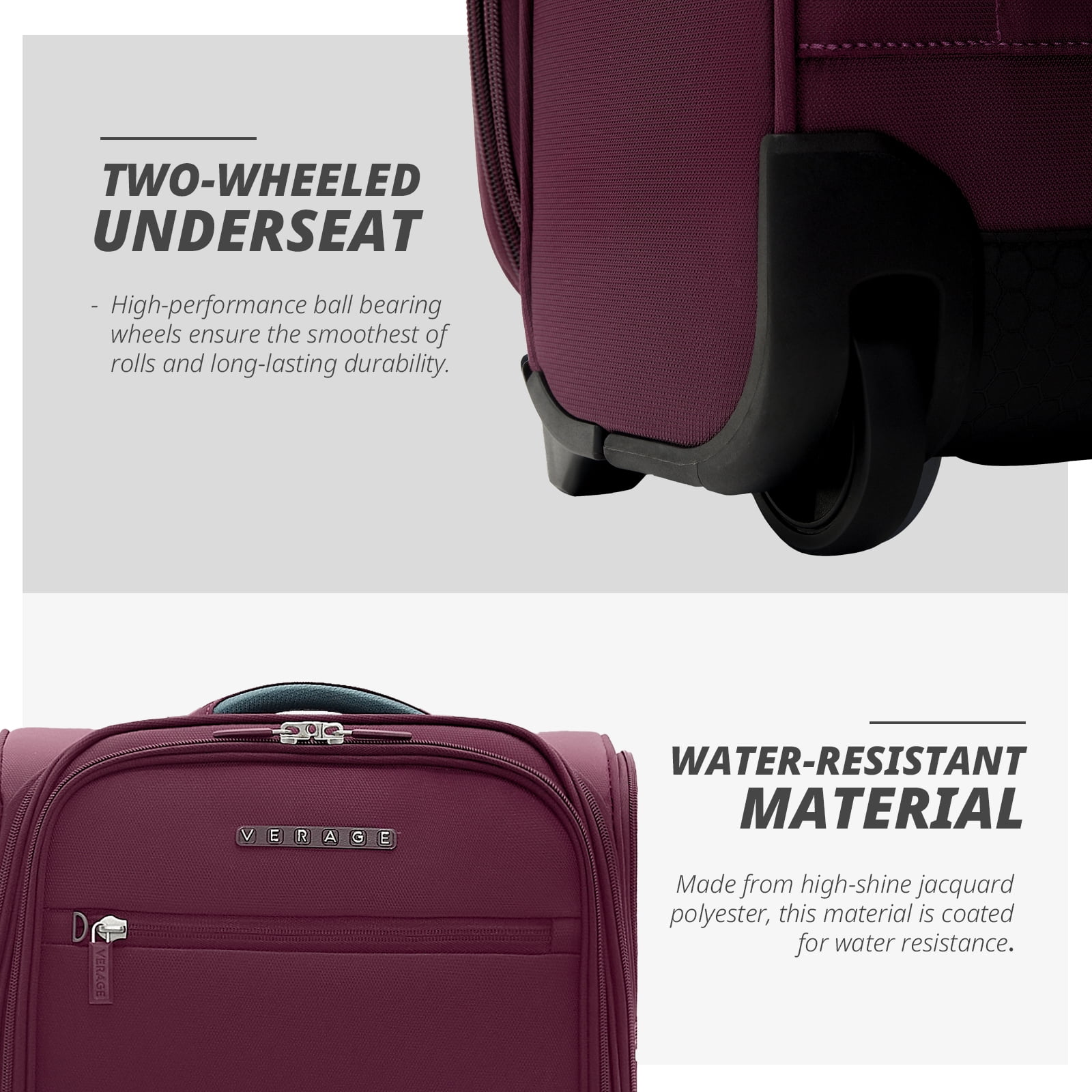 VERAGE 16-Inch Rolling Underseat Luggage with Wheels, Softside Expanable Small Suitcase Carry On Luggage Bags for Airlines Airplanes Short Trip Men Women (Grape Red)
