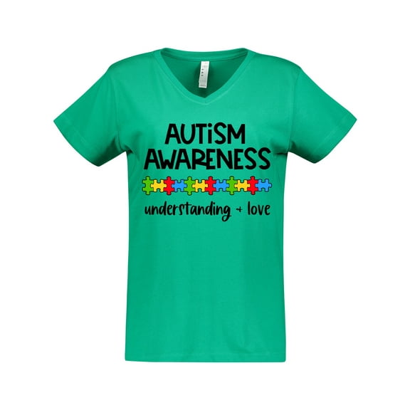 Inktastic Autism Awareness Understanding and Love with Puzzle Pieces Women's V-Neck T-Shirt